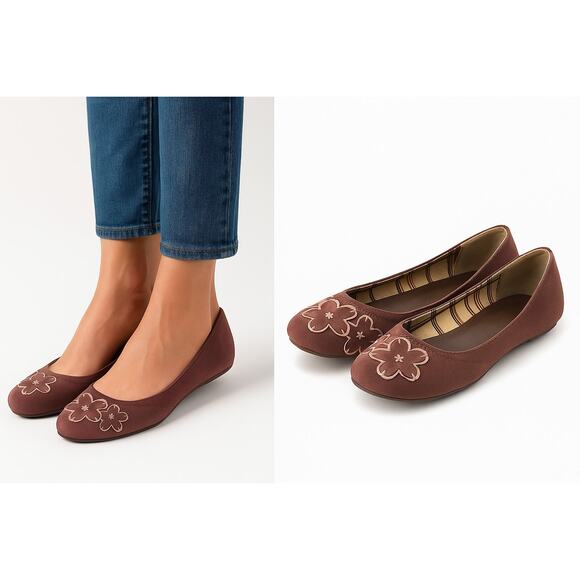 Predictions Size 8 Plum with Cream Flowers Flats - Picture 1 of 7